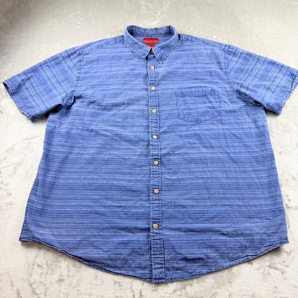 The Foundry‎ Supply Co Men's 2XLT Blue Striped Short Sleeve Button Down Shirt